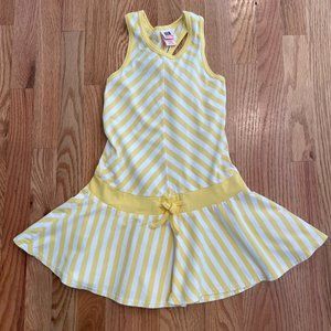 Faded Glory Stretch Girls Yellow & White Stripe Sleeveless Sun Dress Size M 7-8